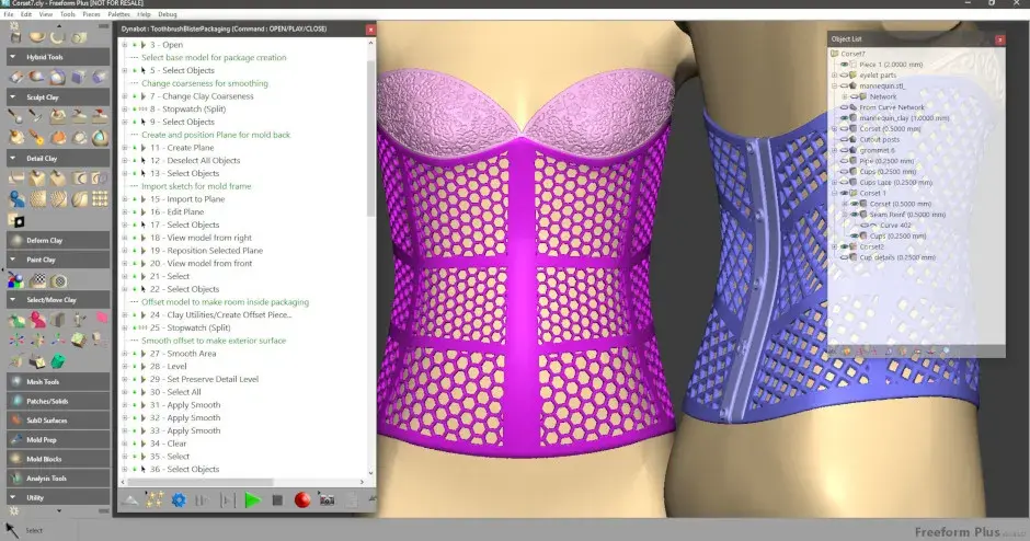 Capture d'écran d'un corset conçu dans Geomagic Freeform