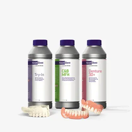 3 bouteilles de matériaux NextDent