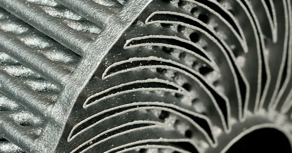 Gros plan de l'échangeur thermique Laserform pour l'aérospatiale