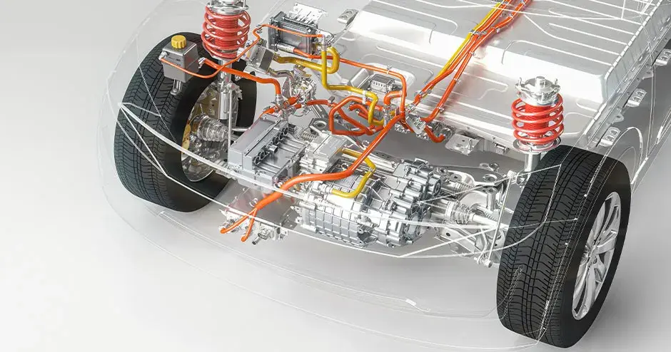 application automobile châssis de voiture essieu avant véhicule à rayons X moteur électrique ligne d'art rendu 3d