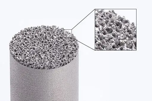 Vue intérieure d'un dispositif médical en métal imprimé en 3D avec une structure poreuse