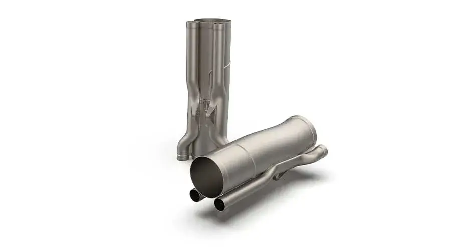 dmp laserform ti-gr23 (A) échappement à la verticale à l'arrière-plan et couché en biais devant