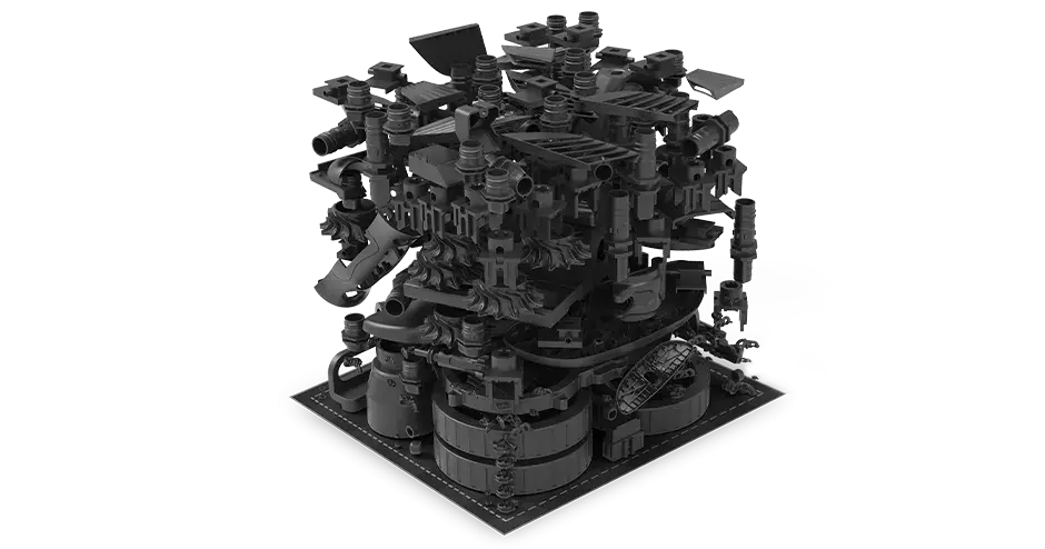 de nombreuses pièces imprimées en 3D empilées les unes sur les autres pour un traitement optimal