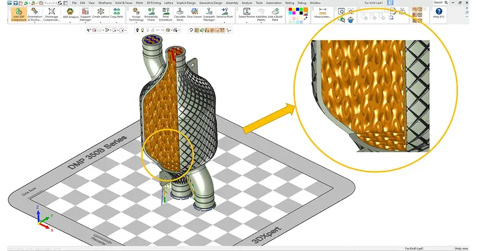 Rendu 3DXpert d'un échangeur de chaleur conçu par modélisation implicite