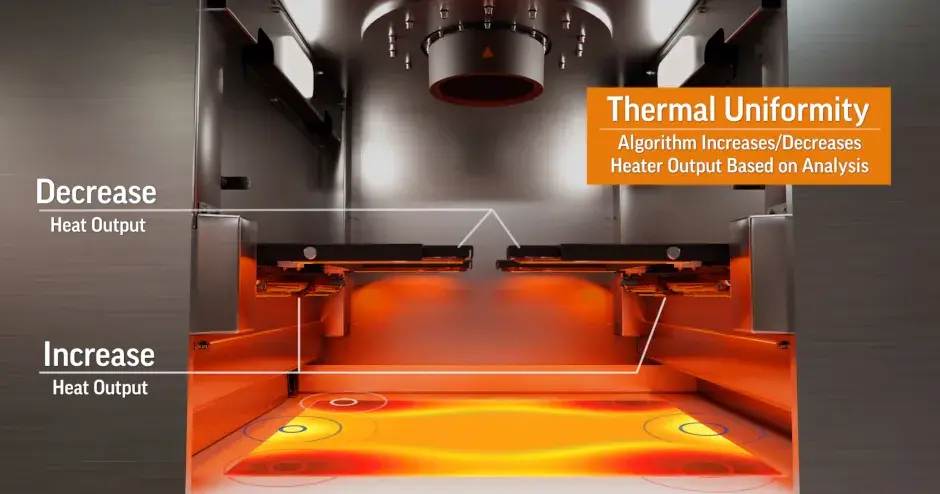Image montrant l'uniformité thermique d'une chambre de fabrication SLS de 3D Systems
