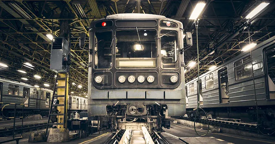 Métro stationné sur les rails pour l'entretien