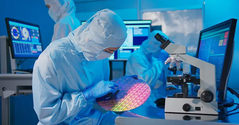 un technicien tenant un wafer