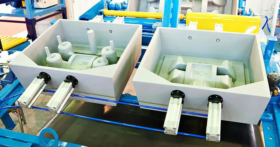 Surmoule et châssis produits par stéréolithographie (SLA) en cours de préparation pour le processus de moulage au sable  