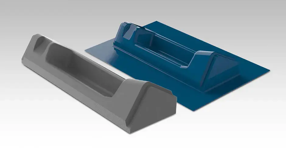 Une pièce intérieure de train produite à l'aide d'un moule imprimé en 3D et d'un procédé sous vide traditionnel.