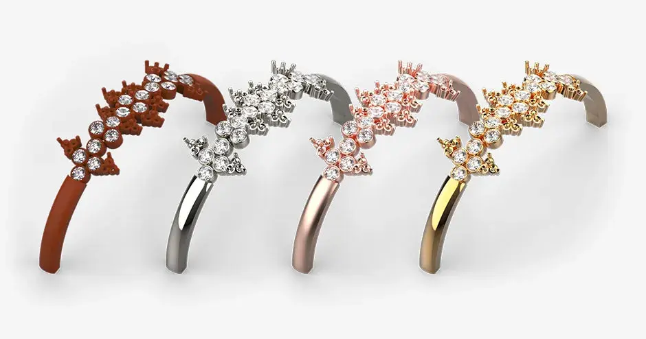 4 bracelets fabriqués avec le matériau de moulage VisiJet Ruby