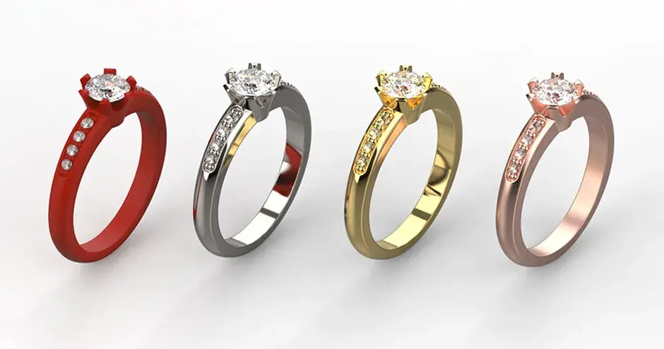 4 bagues, côte à côte, montrant le processus de moulage