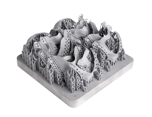 Pièces dentaires DMP imprimées en 3D sur un plateau