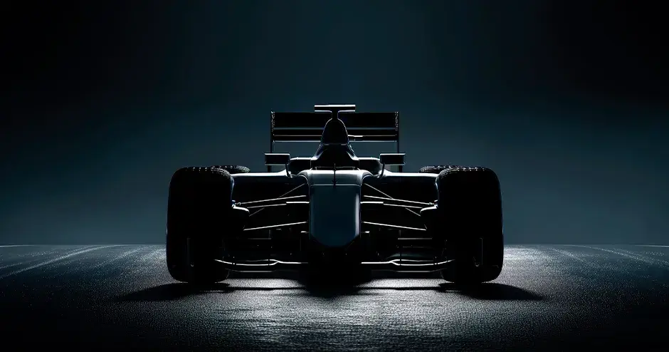 Voiture de F1 avec un éclairage intense sur fond sombre