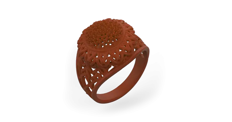 Une bague en cire fabriquée dans le matériau VisiJet Wax Jewel Ruby
